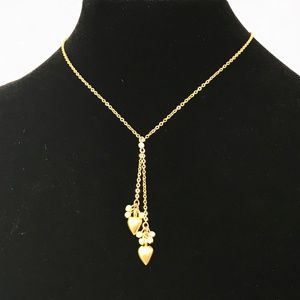 Gwen Lariat Puffy Hearts Seed Pearl Gold Necklace